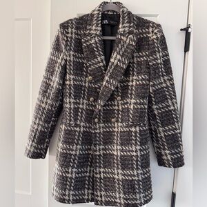 Zara Women's Brown and Cream Plaid Blazer